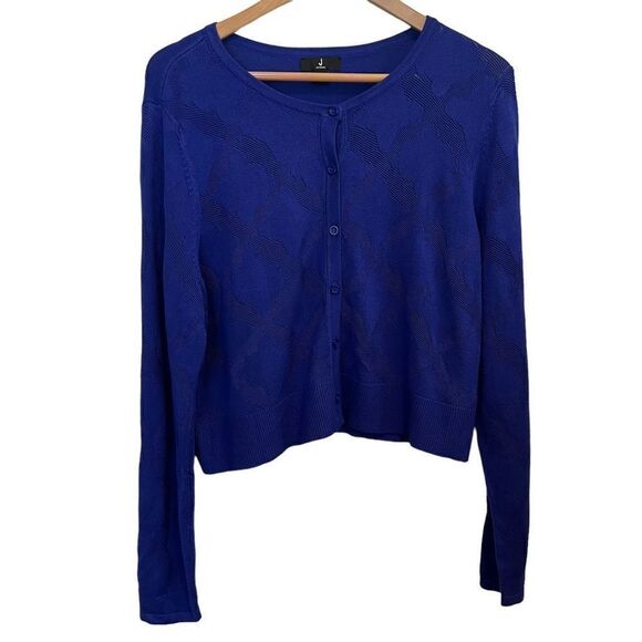 J Jason Wu Royal Blue Cropped Rayon Blend Cardigan Size L - Picture 1 of 6